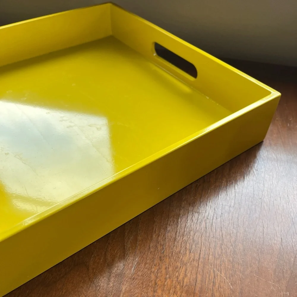 West Elm Yellow Square Lacquer Square Serving Bar Cart Nightstand Jewelry Tray